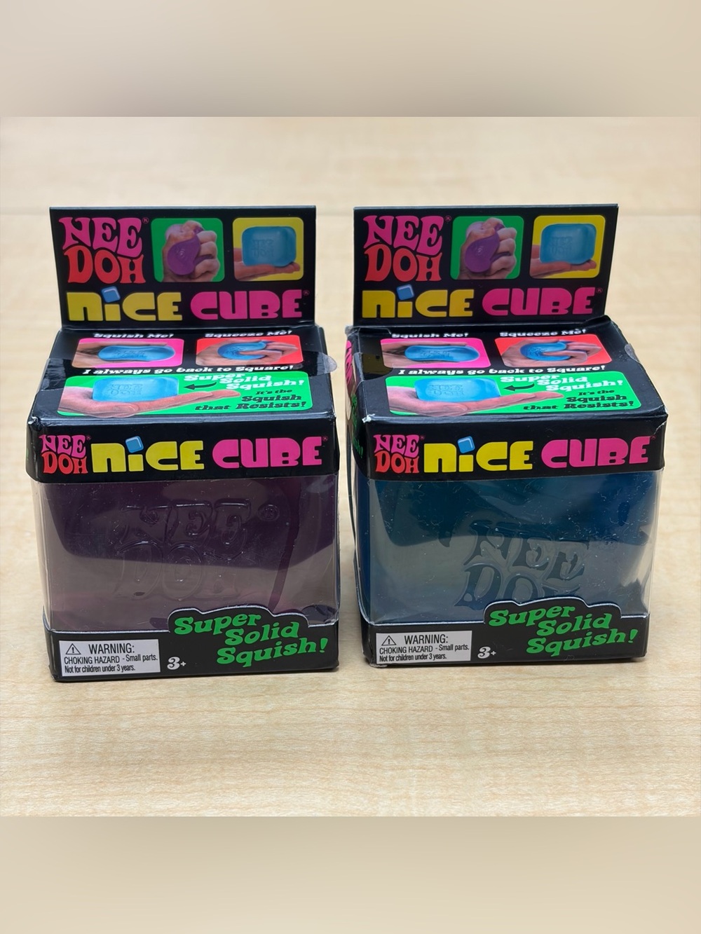 Lot of 2: NeeDoh Nice Cube Super Solid Squish!Fidget Toy Pink/Blue New